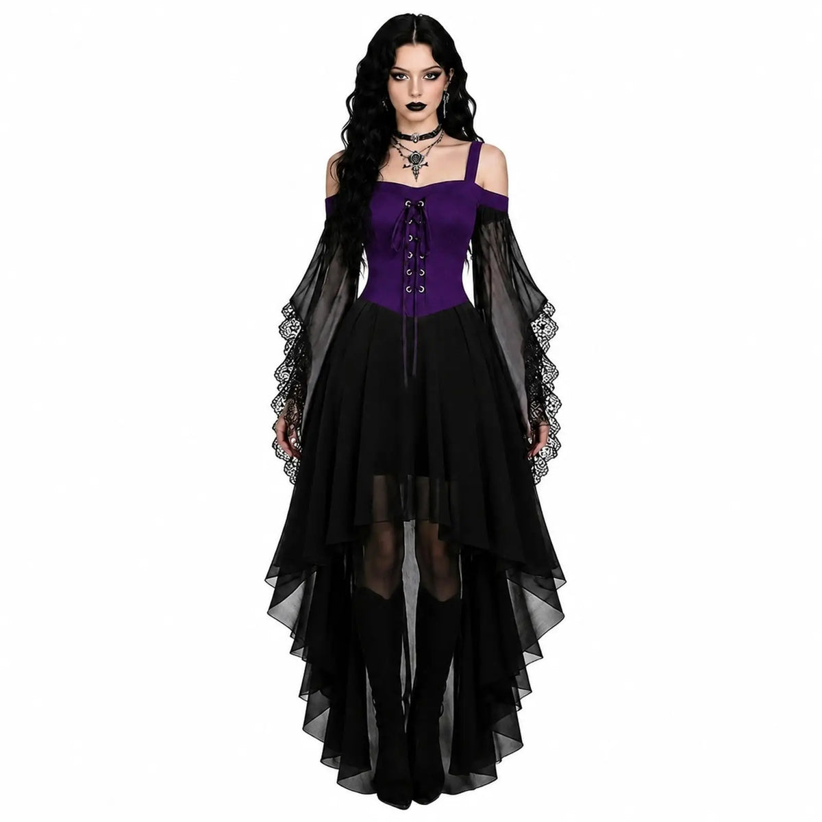 Witch Costume Women for Halloween Costumes Witch Dress Adults Medieval Vampire Butterfly Sleeve Mesh Gothic Outfits