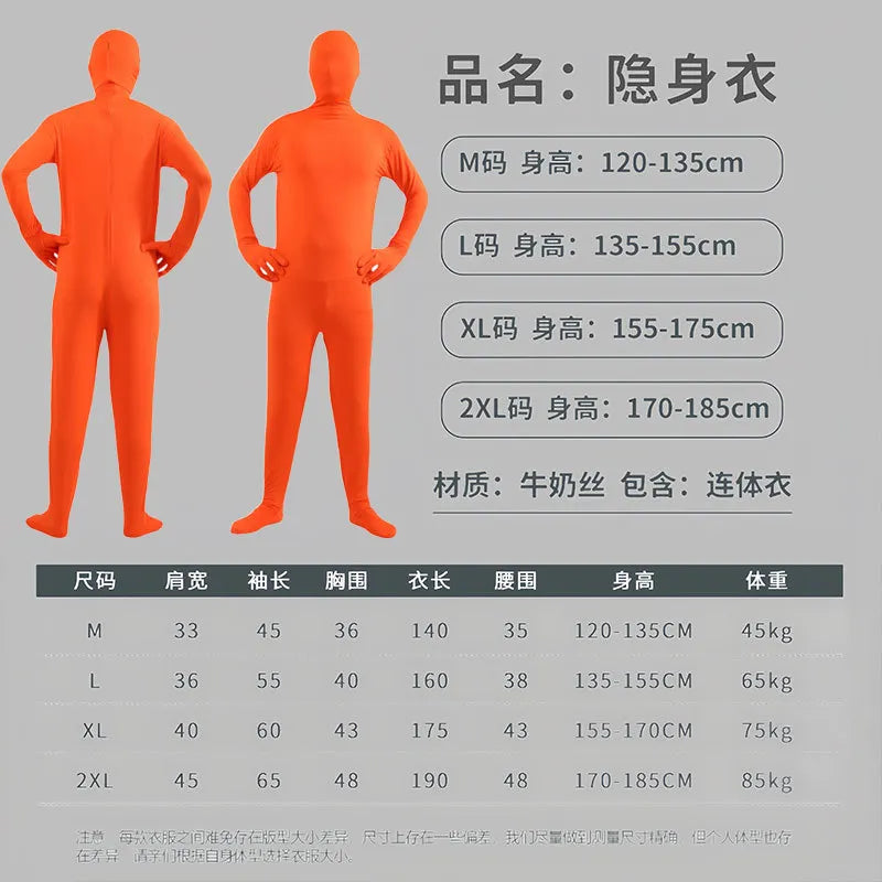 Disfraz Halloween Costume for Adults & Kids Solid Black JumpSuit Invisible Man & Cat Character Men's Tight Invisibility Clothes