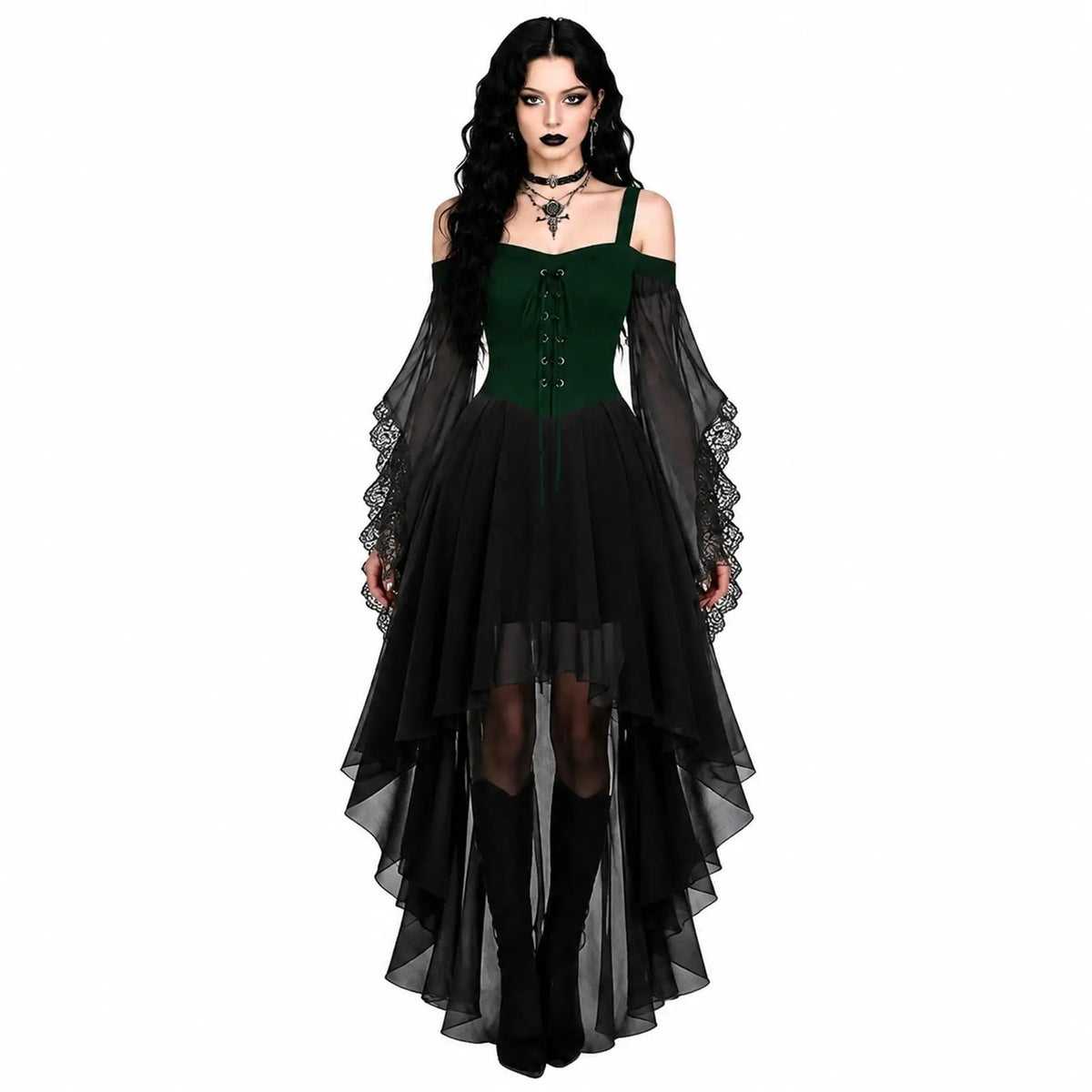 Witch Costume Women for Halloween Costumes Witch Dress Adults Medieval Vampire Butterfly Sleeve Mesh Gothic Outfits