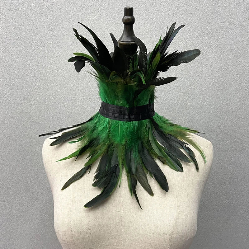 Feather Choker Black Gothic Clothes Accessories Luxury Fur Shawl Party Cosplay Feather Scarf Women Halloween Decor Feather Scarf