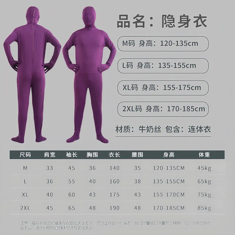 Disfraz Halloween Costume for Adults & Kids Solid Black JumpSuit Invisible Man & Cat Character Men's Tight Invisibility Clothes
