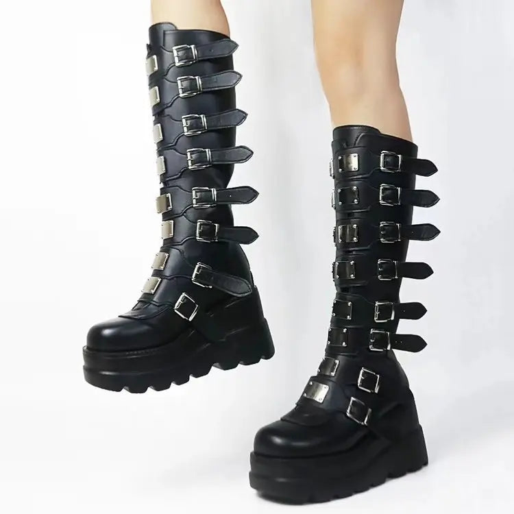 Long Boots for Women Gothic Shoes Platform Knee High Boots Punk Black Sexy Motorcycles Boots New Halloween Cosplay Women Shoes