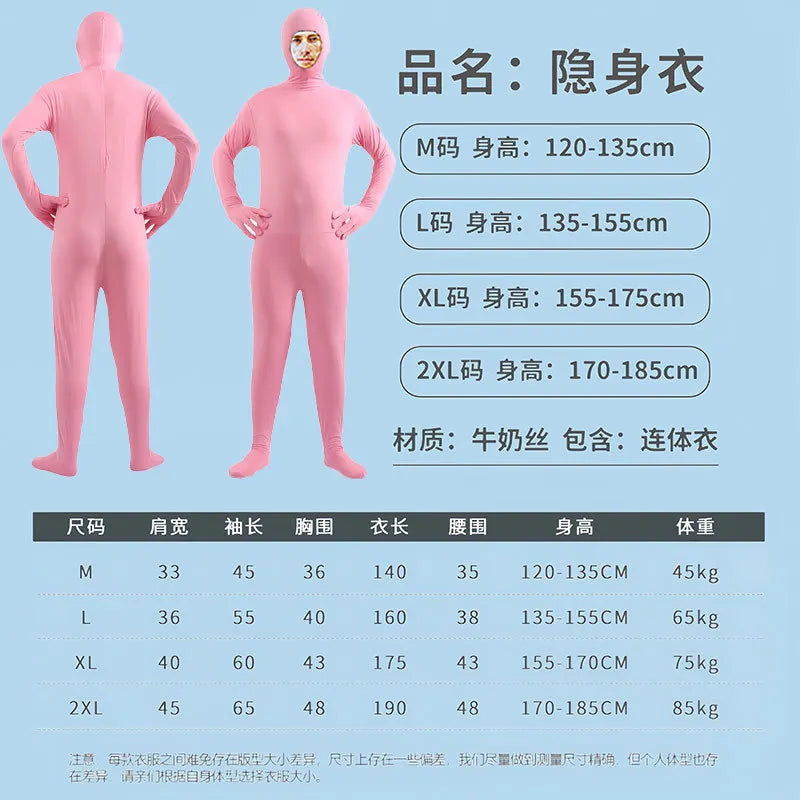 Disfraz Halloween Costume for Adults & Kids Solid Black JumpSuit Invisible Man & Cat Character Men's Tight Invisibility Clothes