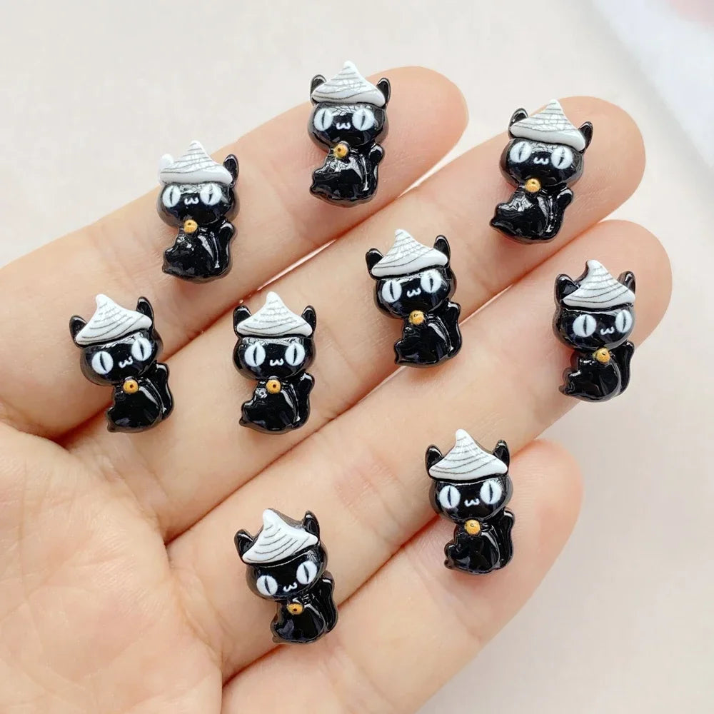 20pcs Resin Mini Colorful Painted Bat Pumpkin Skull Ghost Cat Figurines Flat back Scrapbook DIY Halloween Decor Nail Art Crafts