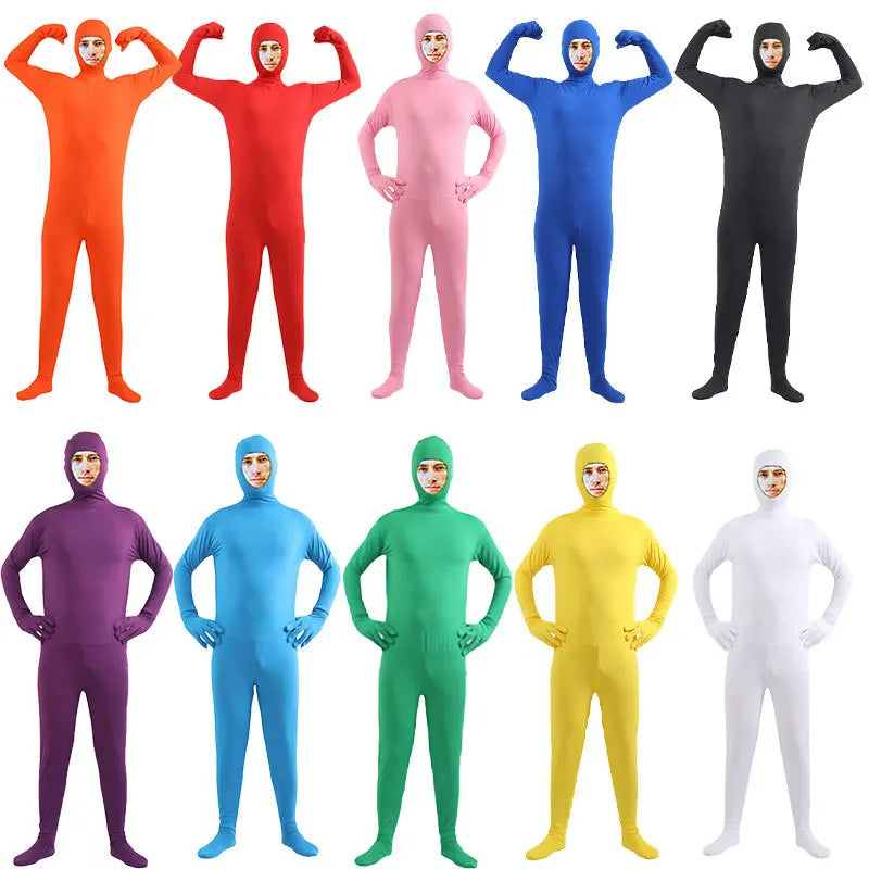 Disfraz Halloween Costume for Adults & Kids Solid Black JumpSuit Invisible Man & Cat Character Men's Tight Invisibility Clothes