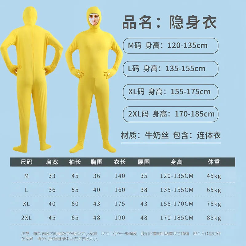 Disfraz Halloween Costume for Adults & Kids Solid Black JumpSuit Invisible Man & Cat Character Men's Tight Invisibility Clothes