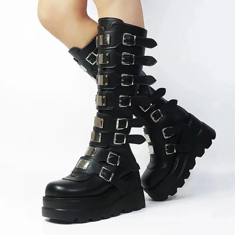 Long Boots for Women Gothic Shoes Platform Knee High Boots Punk Black Sexy Motorcycles Boots New Halloween Cosplay Women Shoes