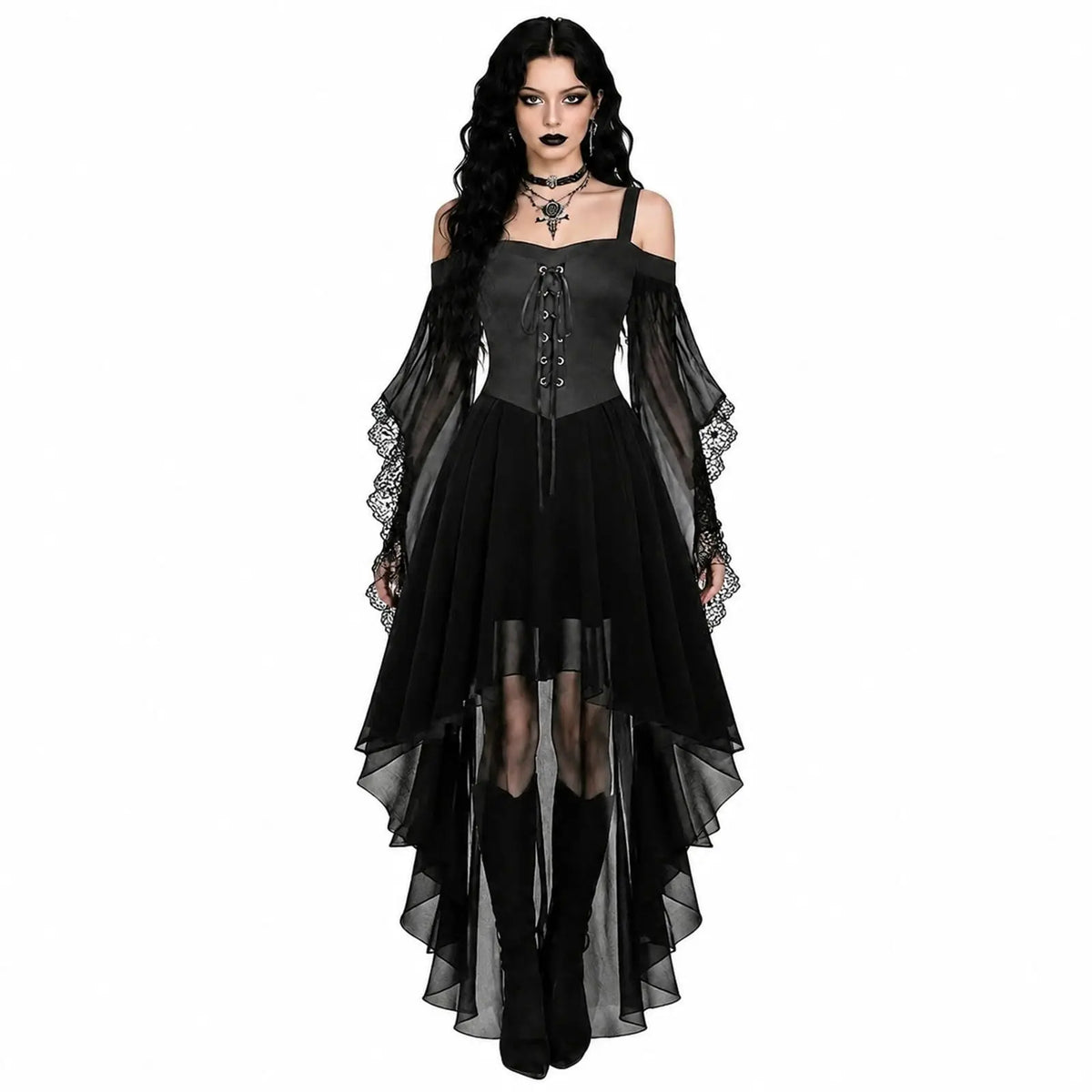 Witch Costume Women for Halloween Costumes Witch Dress Adults Medieval Vampire Butterfly Sleeve Mesh Gothic Outfits