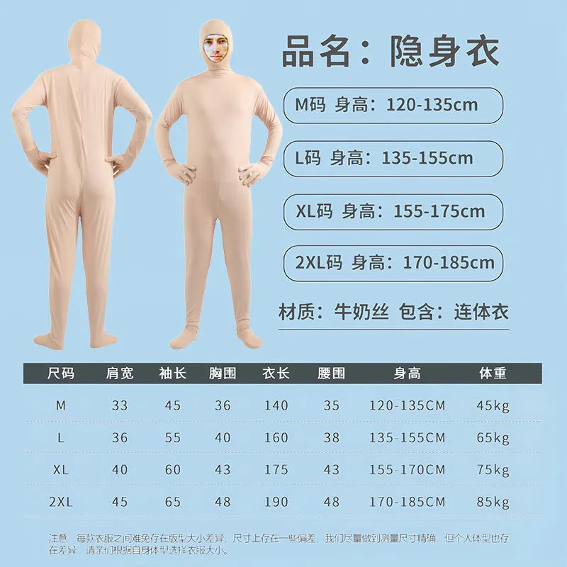 Disfraz Halloween Costume for Adults & Kids Solid Black JumpSuit Invisible Man & Cat Character Men's Tight Invisibility Clothes