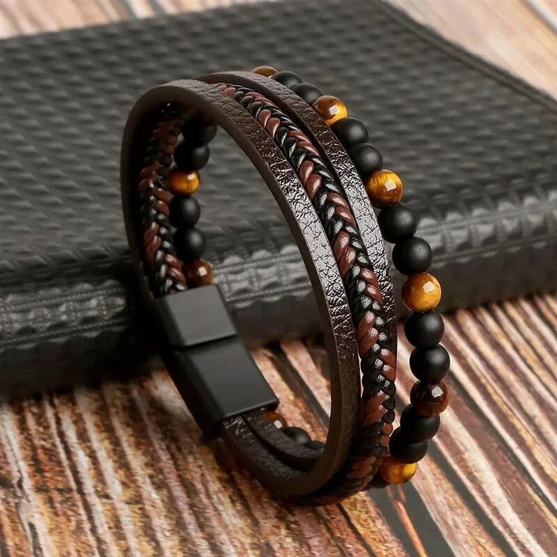 Tiger Eye Leather Wrap Bracelet