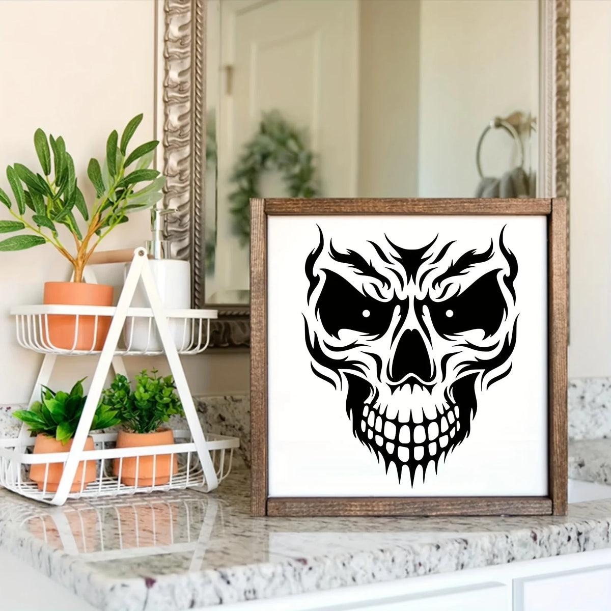 16 Pcs 5x6 inch Skull Fire Stencils for Painting Wood, Reusable Plastic Templates for Wall Canvas Halloween Decor