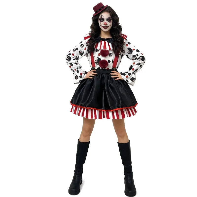 Halloween Costume Spotted Clown Adults Kid Suspenders Skirt Outfit Cosplay Stage Performance Role Play Circus Party Jester Dress