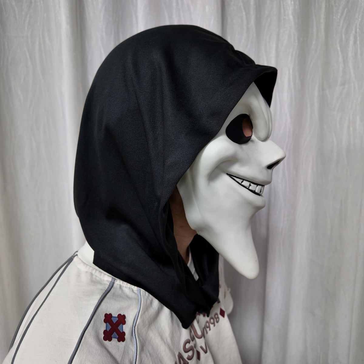 Ghost Face Mask Halloween Cosplay Costume Funny Horror Killer Scary Movie Mask with Hood for Adults