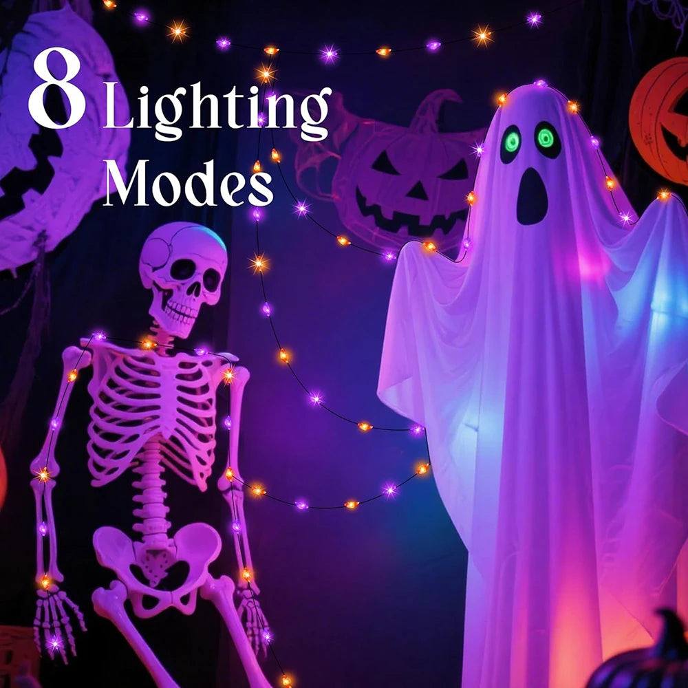 5M/10M/20M LED Halloween Purple Orange String Fairy Lights Outdoor Battery Box/USB For Christmas Party Garden Halloween Decor