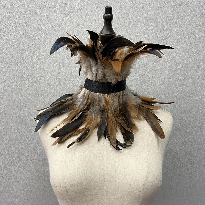 Feather Choker Black Gothic Clothes Accessories Luxury Fur Shawl Party Cosplay Feather Scarf Women Halloween Decor Feather Scarf