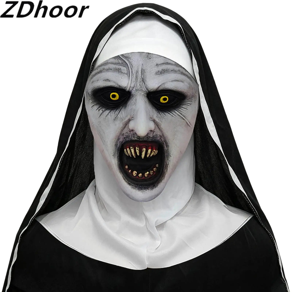 Adults Halloween Scary Nun Mask Full Head Mask Horror Cosplay Costume Accessory Theme Party Prank Props