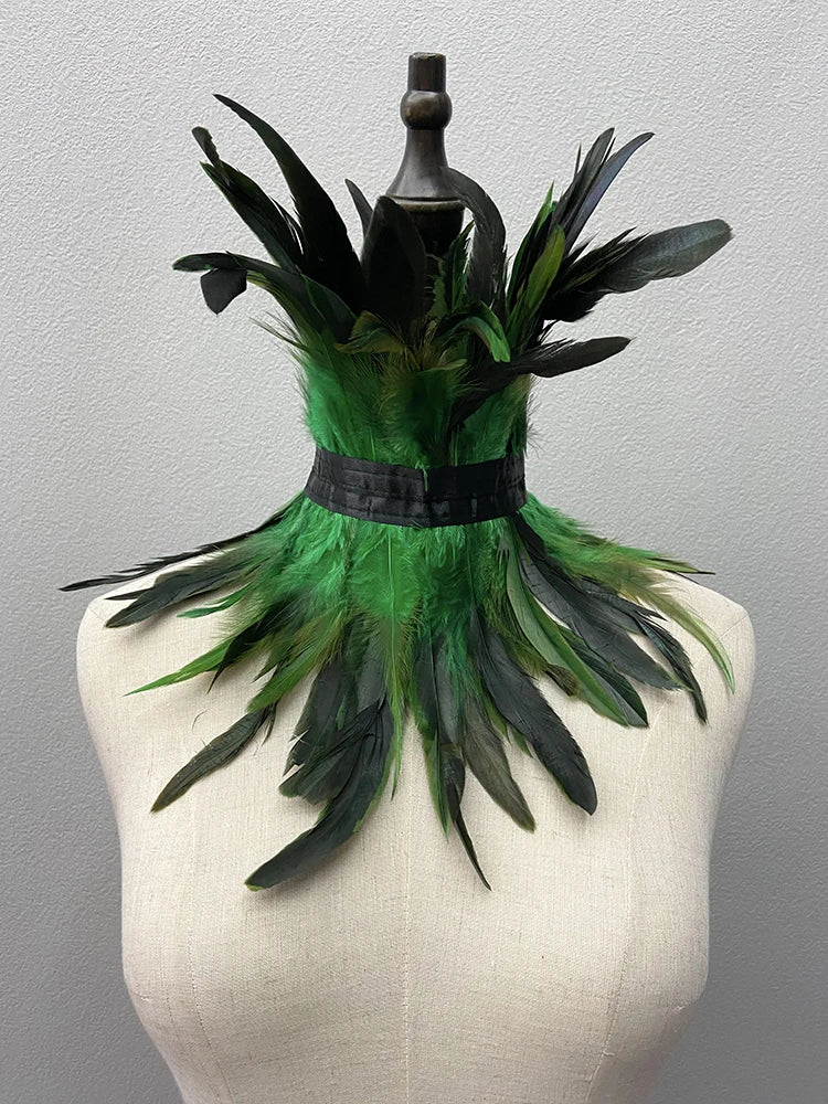 Feather Choker Black Gothic Clothes Accessories Luxury Fur Shawl Party Cosplay Feather Scarf Women Halloween Decor Feather Scarf