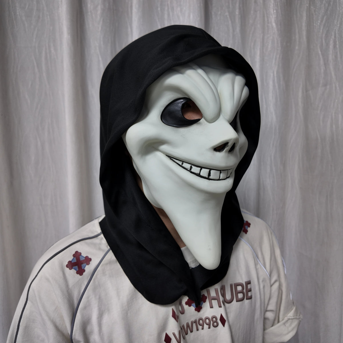 Ghost Face Mask Halloween Cosplay Costume Funny Horror Killer Scary Movie Mask with Hood for Adults