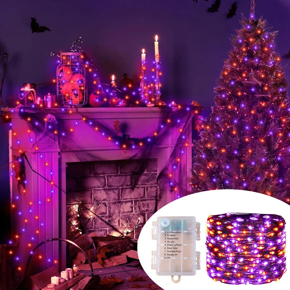 5M/10M/20M LED Halloween Purple Orange String Fairy Lights Outdoor Battery Box/USB For Christmas Party Garden Halloween Decor