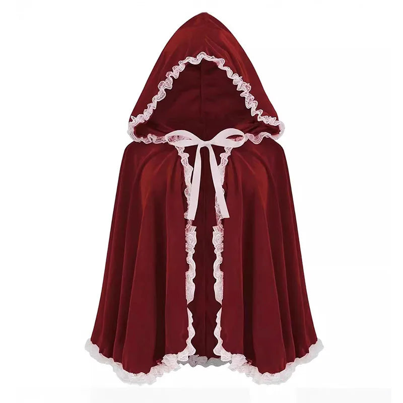 Halloween Costume Party Cosplay Red Hoodie Adult Performance Dress with Hooded Cape