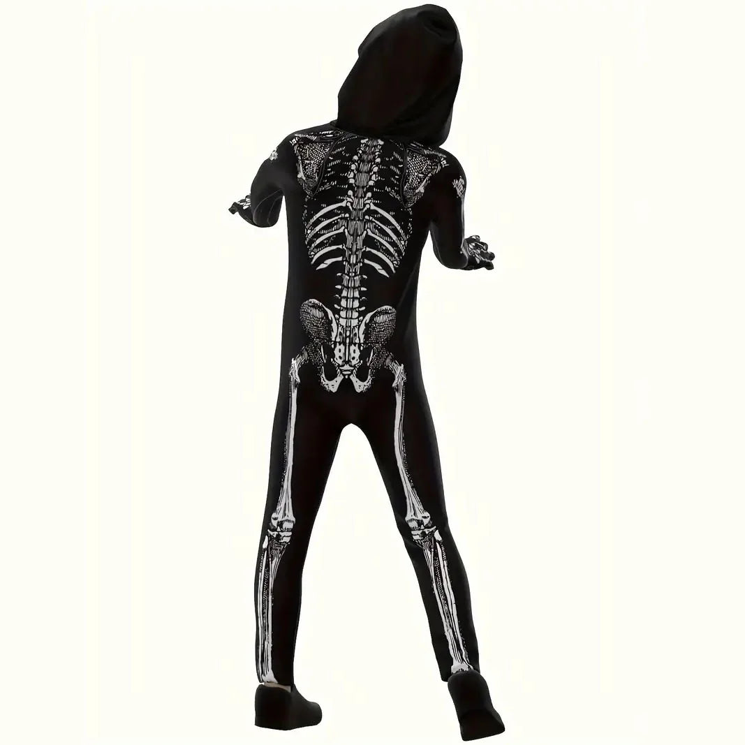 Adults Hooded Skeleton Costume with Skull Mask for Halloween Cosplay Party