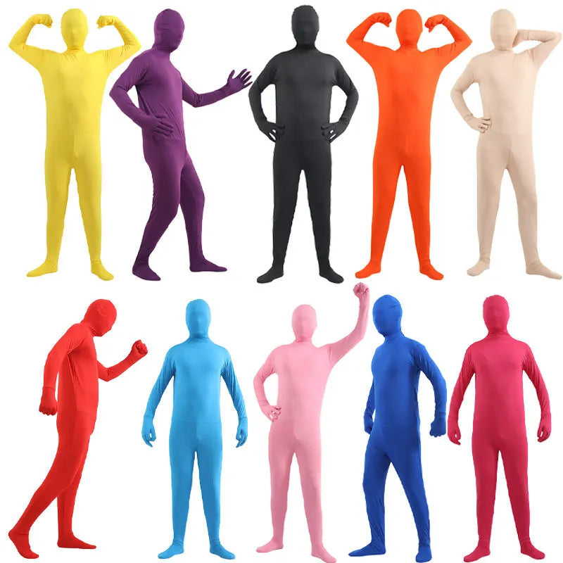 Disfraz Halloween Costume for Adults & Kids Solid Black JumpSuit Invisible Man & Cat Character Men's Tight Invisibility Clothes