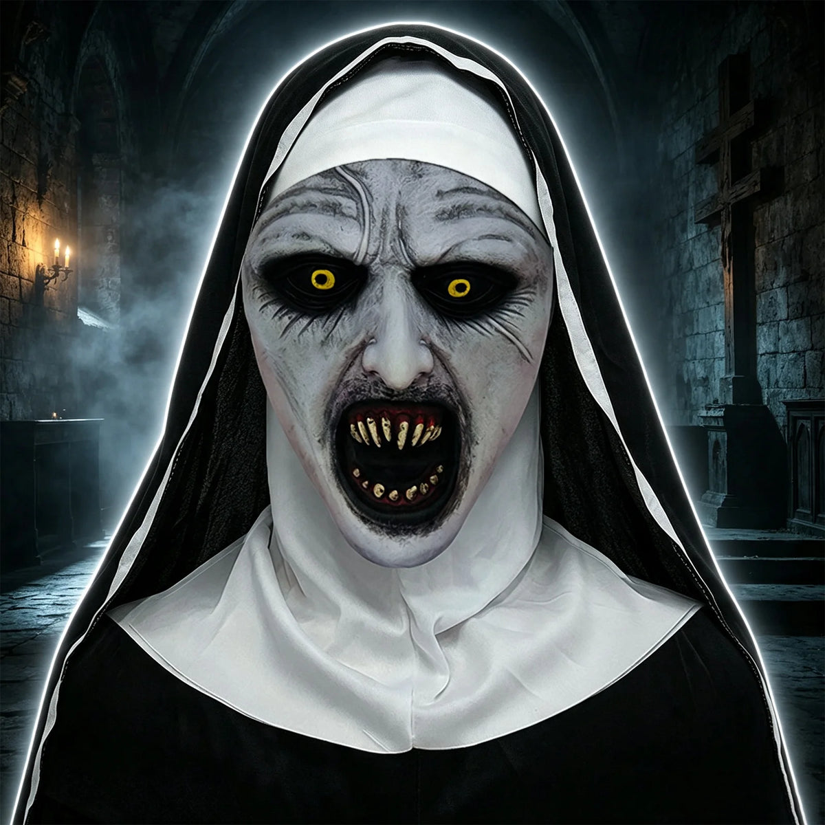 Adults Halloween Scary Nun Mask Full Head Mask Horror Cosplay Costume Accessory Theme Party Prank Props