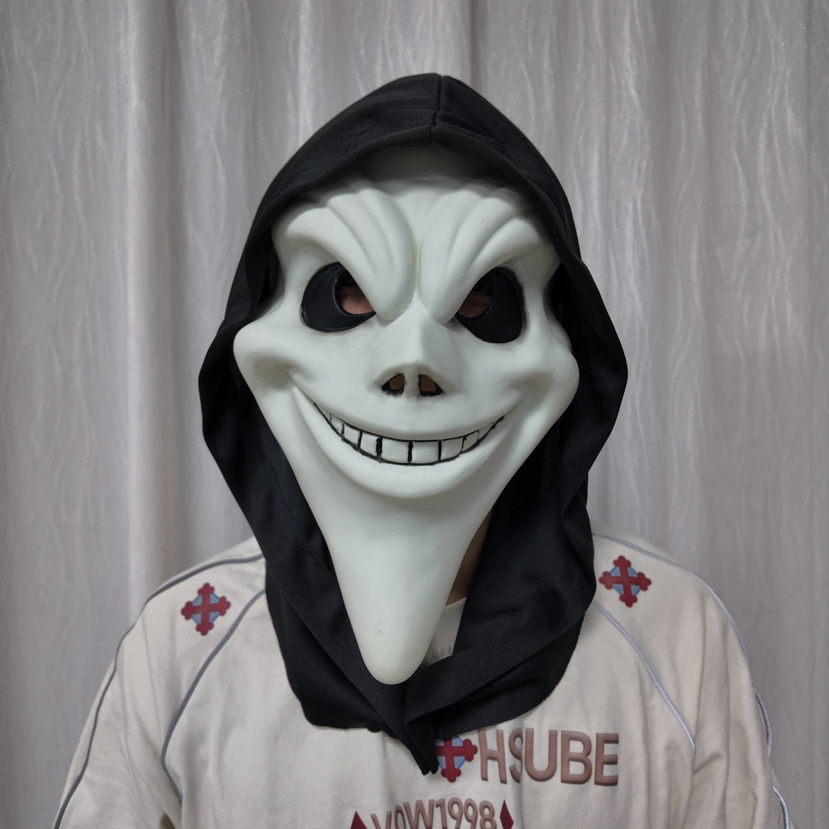 Ghost Face Mask Halloween Cosplay Costume Funny Horror Killer Scary Movie Mask with Hood for Adults