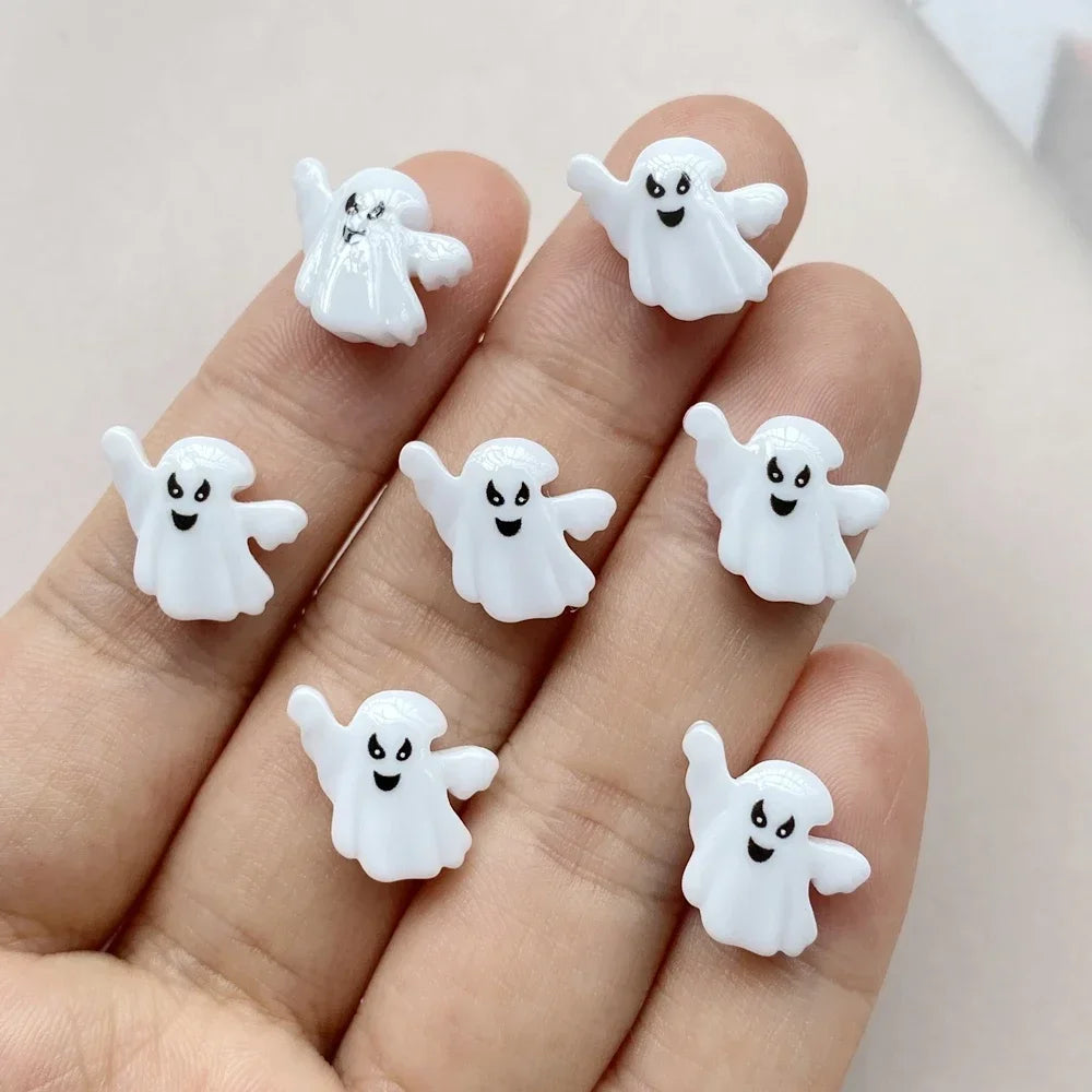 20pcs Resin Mini Colorful Painted Bat Pumpkin Skull Ghost Cat Figurines Flat back Scrapbook DIY Halloween Decor Nail Art Crafts