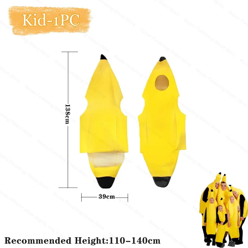 Halloween Banana Costume Funny Couple Outfit for Adults and Kids Fruit Vegetable Cosplay Fancy Dress for Carnival Party Decor