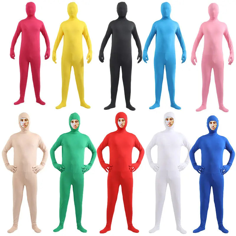 Disfraz Halloween Costume for Adults & Kids Solid Black JumpSuit Invisible Man & Cat Character Men's Tight Invisibility Clothes