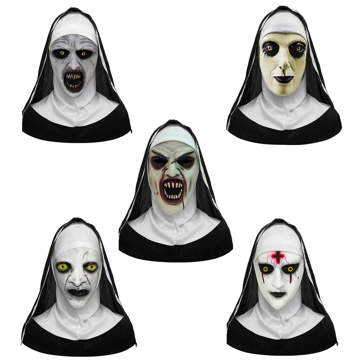 Adults Halloween Scary Nun Mask Full Head Mask Horror Cosplay Costume Accessory Theme Party Prank Props