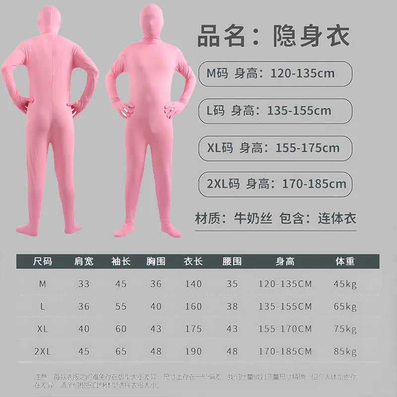 Disfraz Halloween Costume for Adults & Kids Solid Black JumpSuit Invisible Man & Cat Character Men's Tight Invisibility Clothes
