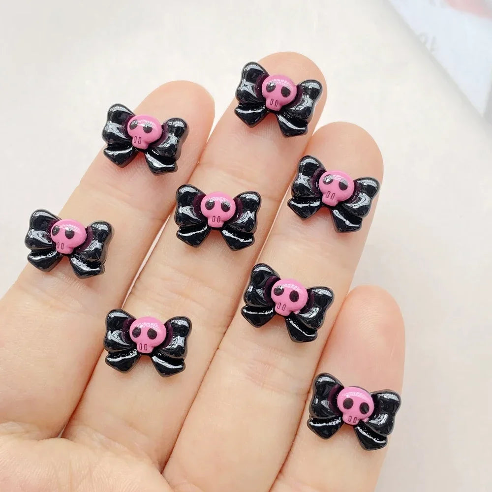 20pcs Resin Mini Colorful Painted Bat Pumpkin Skull Ghost Cat Figurines Flat back Scrapbook DIY Halloween Decor Nail Art Crafts