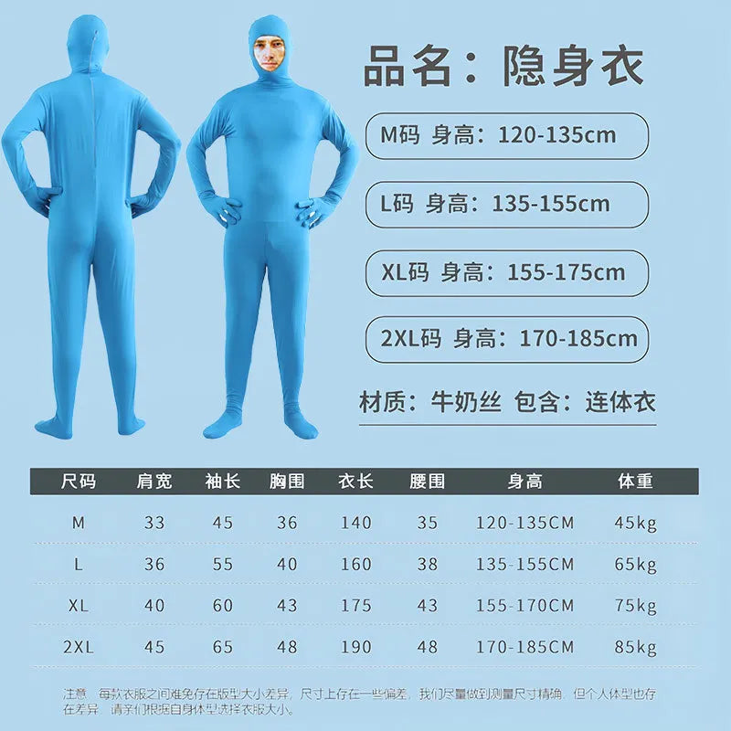 Disfraz Halloween Costume for Adults & Kids Solid Black JumpSuit Invisible Man & Cat Character Men's Tight Invisibility Clothes