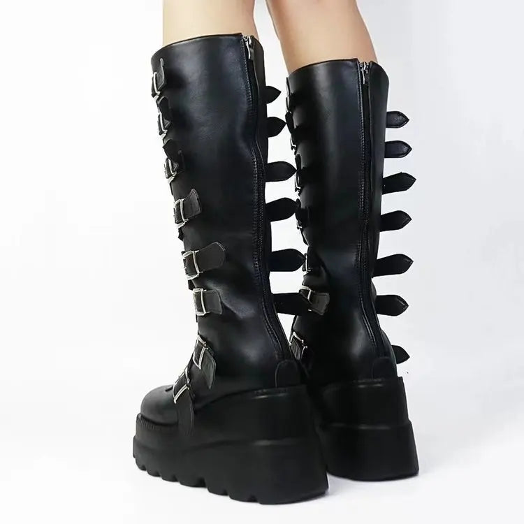 Long Boots for Women Gothic Shoes Platform Knee High Boots Punk Black Sexy Motorcycles Boots New Halloween Cosplay Women Shoes