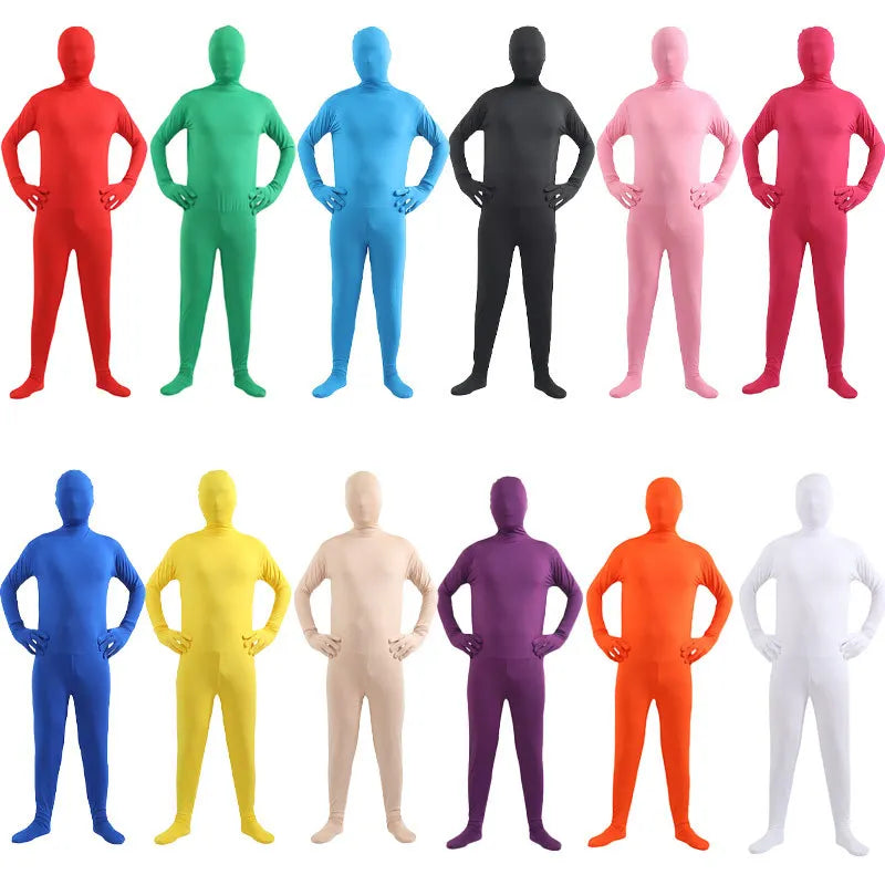 Disfraz Halloween Costume for Adults & Kids Solid Black JumpSuit Invisible Man & Cat Character Men's Tight Invisibility Clothes