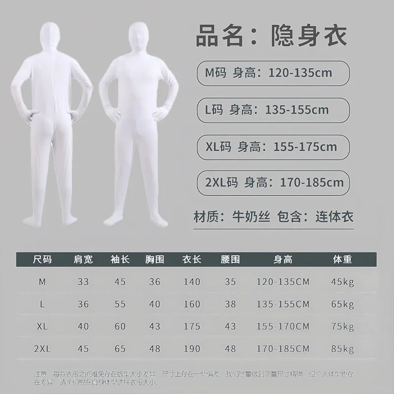Disfraz Halloween Costume for Adults & Kids Solid Black JumpSuit Invisible Man & Cat Character Men's Tight Invisibility Clothes