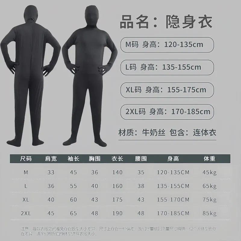 Disfraz Halloween Costume for Adults & Kids Solid Black JumpSuit Invisible Man & Cat Character Men's Tight Invisibility Clothes