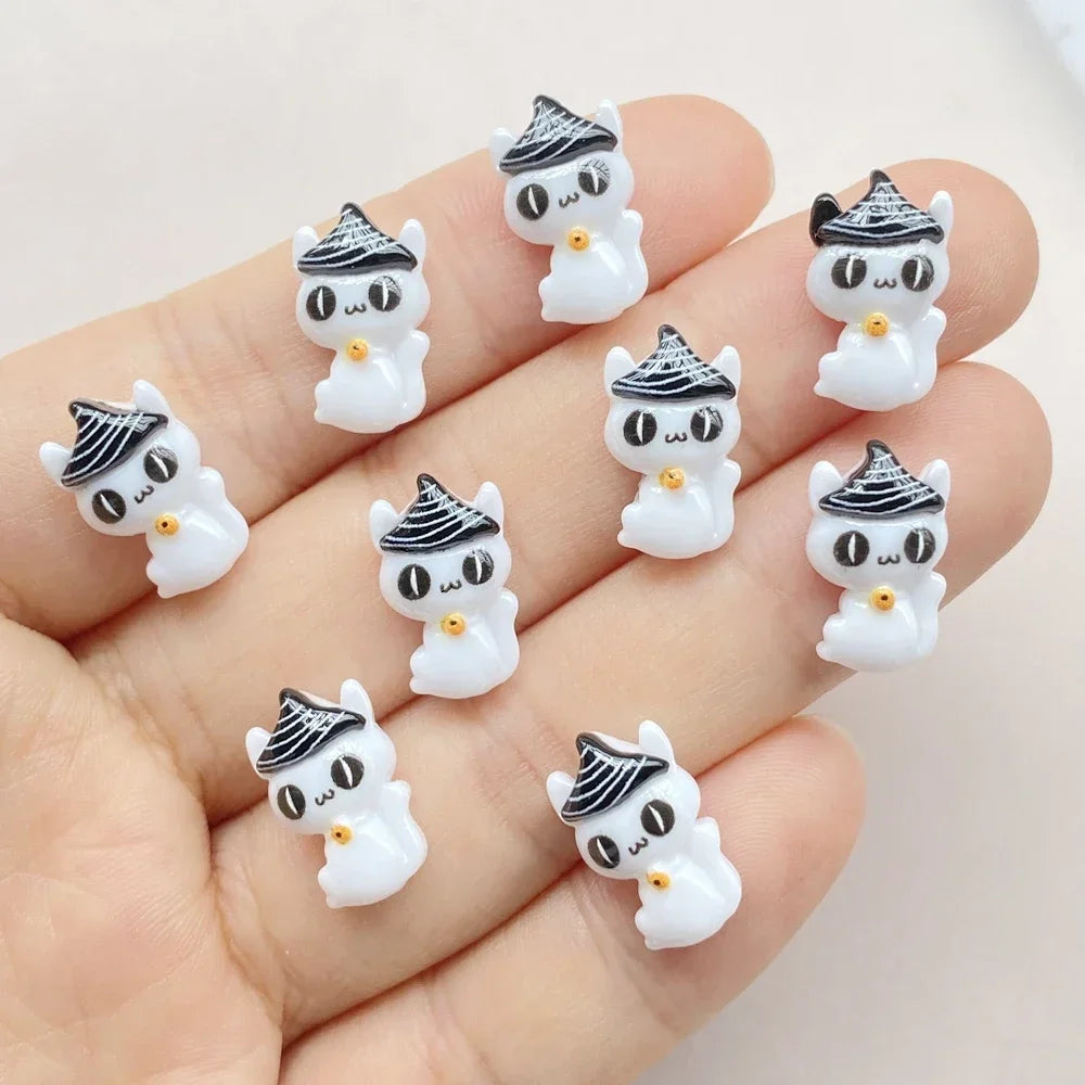 20pcs Resin Mini Colorful Painted Bat Pumpkin Skull Ghost Cat Figurines Flat back Scrapbook DIY Halloween Decor Nail Art Crafts