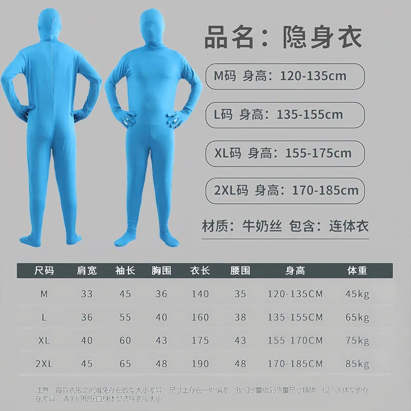 Disfraz Halloween Costume for Adults & Kids Solid Black JumpSuit Invisible Man & Cat Character Men's Tight Invisibility Clothes