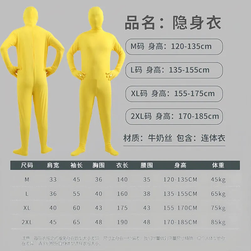 Disfraz Halloween Costume for Adults & Kids Solid Black JumpSuit Invisible Man & Cat Character Men's Tight Invisibility Clothes