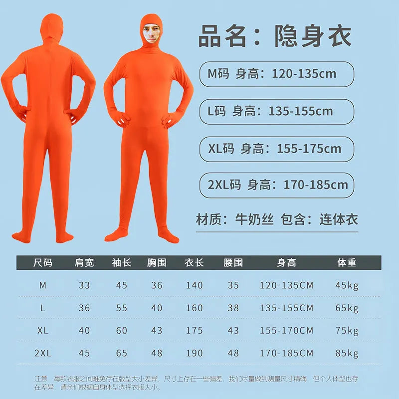 Disfraz Halloween Costume for Adults & Kids Solid Black JumpSuit Invisible Man & Cat Character Men's Tight Invisibility Clothes