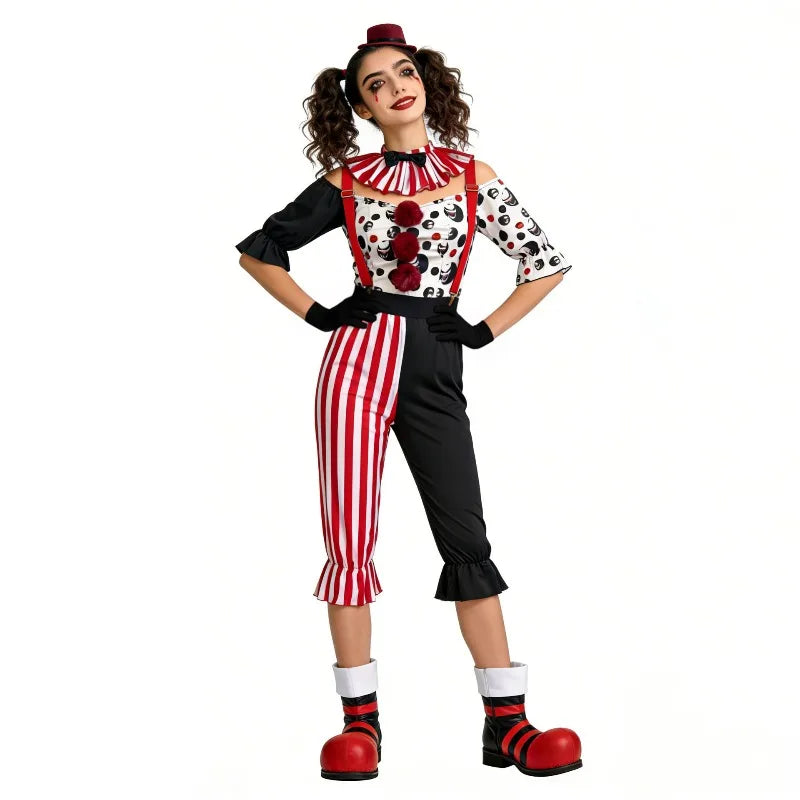 Halloween Costume Spotted Clown Adults Kid Suspenders Skirt Outfit Cosplay Stage Performance Role Play Circus Party Jester Dress