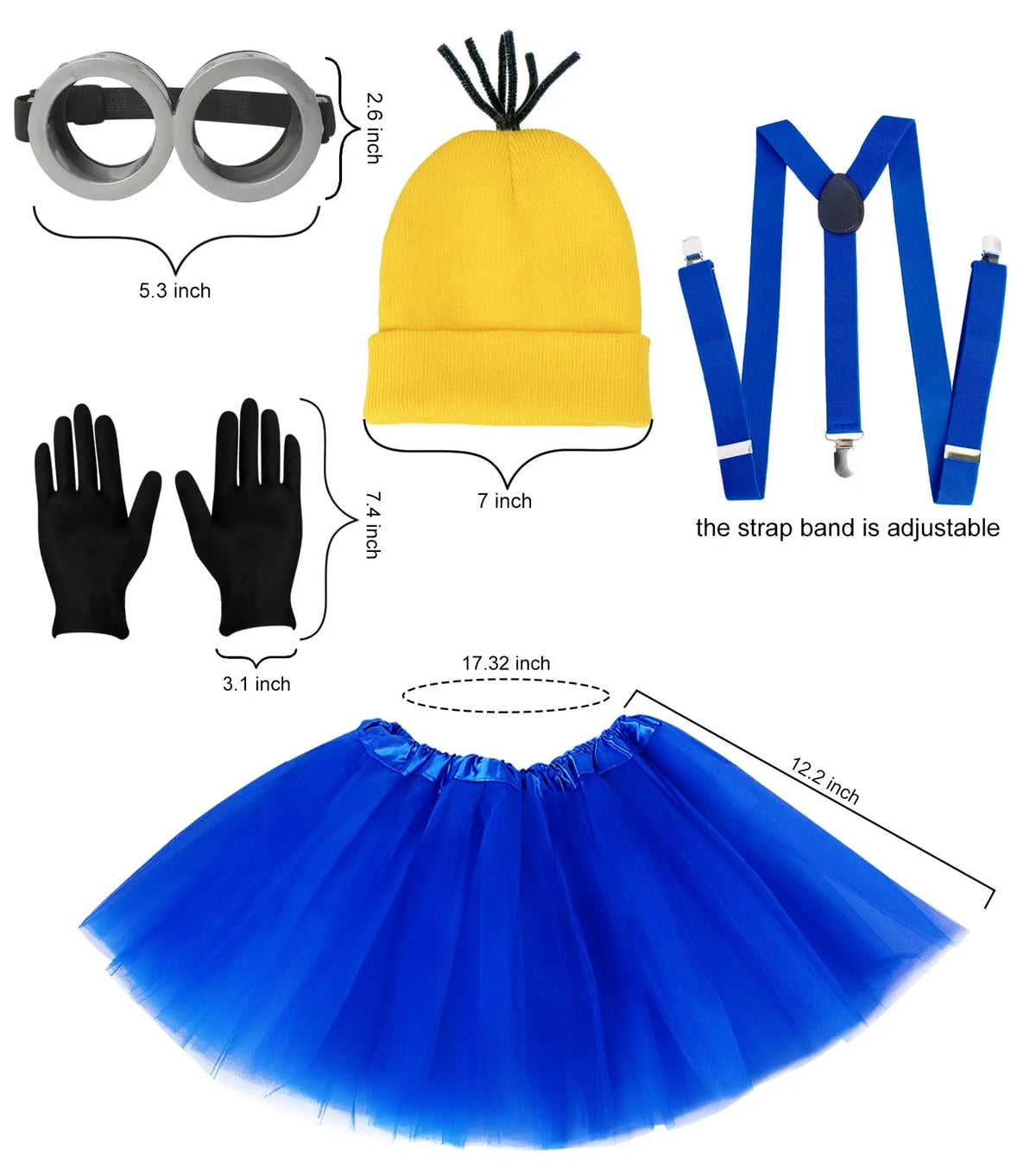 5 PCS Halloween Costume for Kids Girls,Goggles/Beanie/Tutu Skirt/Suspenders/Gloves Halloween Christmas Costume Accessories