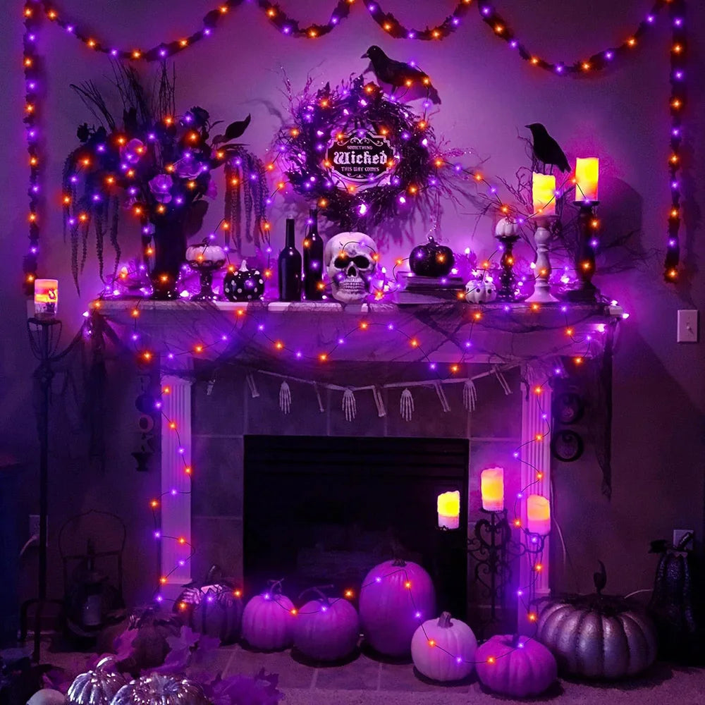5M/10M/20M LED Halloween Purple Orange String Fairy Lights Outdoor Battery Box/USB For Christmas Party Garden Halloween Decor