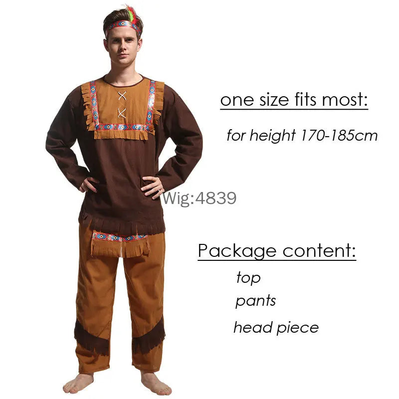 Halloween Costume Adult Couple Indian Native Clothes Women Men Primitive Man Caveman Costume Tassel Carnival Party Fancy Dress