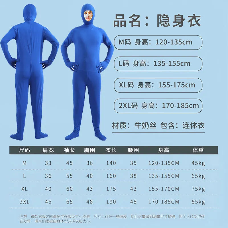 Disfraz Halloween Costume for Adults & Kids Solid Black JumpSuit Invisible Man & Cat Character Men's Tight Invisibility Clothes