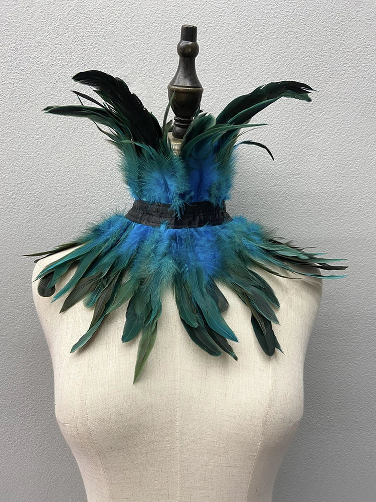 Feather Choker Black Gothic Clothes Accessories Luxury Fur Shawl Party Cosplay Feather Scarf Women Halloween Decor Feather Scarf