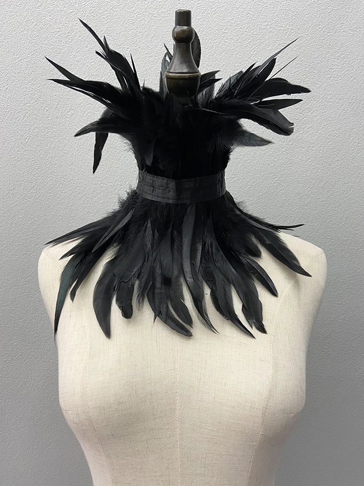 Feather Choker Black Gothic Clothes Accessories Luxury Fur Shawl Party Cosplay Feather Scarf Women Halloween Decor Feather Scarf